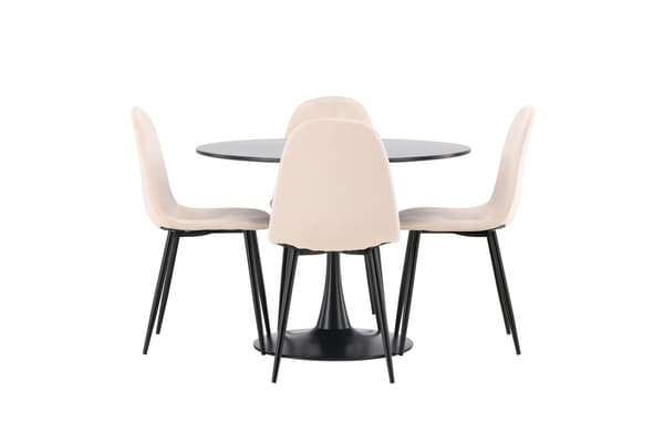 Spisebord og stol sæt 100 cm sort beige MDF fløjl stål
