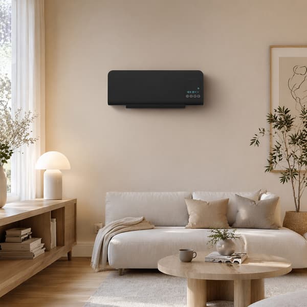 Elektrisk varmelegeme, vægmontering, svingfunktion, 2 tilstande, timer, LED-display, sort
