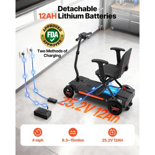 Elektrisk mobilitetsscooter, 97x57x81 cm, Sort, Sammenklappelig