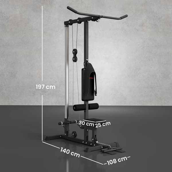 Lat pulldown- ja soutulaite 140x108x197 cm musta