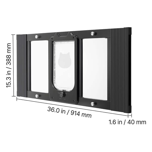 Kattedør til vindue, 91,4x38,8x4 cm, Sort, Aluminiumsramme