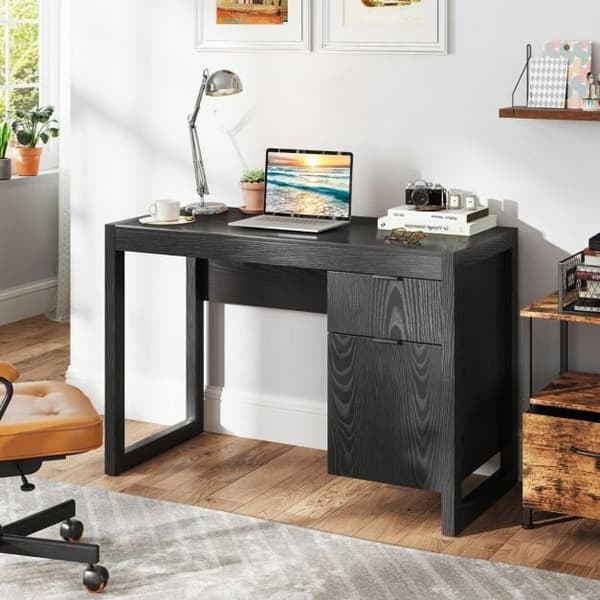 Computerbord med skab og skuffe 112x51x75 cm hvid