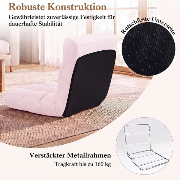 14-Position Justerbar Foldbar Lazy Gaming Sofa, Lyserød