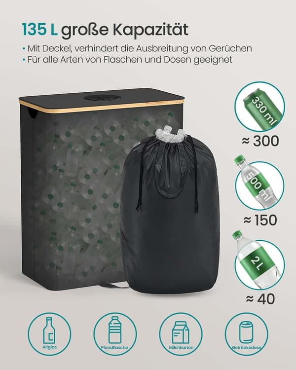 Pantflasker-Samlebeholder 135 L tintenschwarz-naturbeige