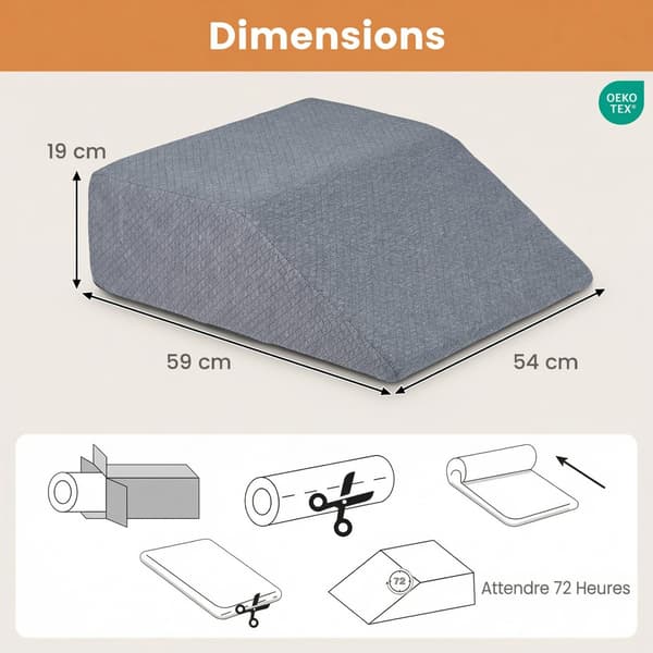 Benløftningspude Memory Foam 59x54x19 cm grå
