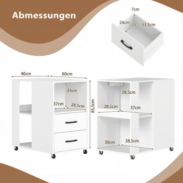 Sidobord Set, 60x40x65,5 cm, Vit, Förvaring , Star