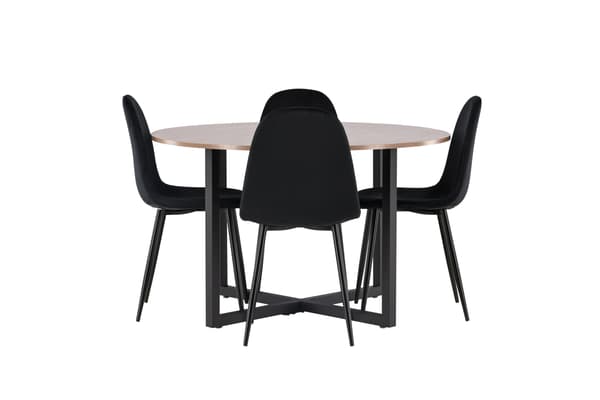 Spisebord og stol sæt Durango 120 cm sort valnød MDF fløjl