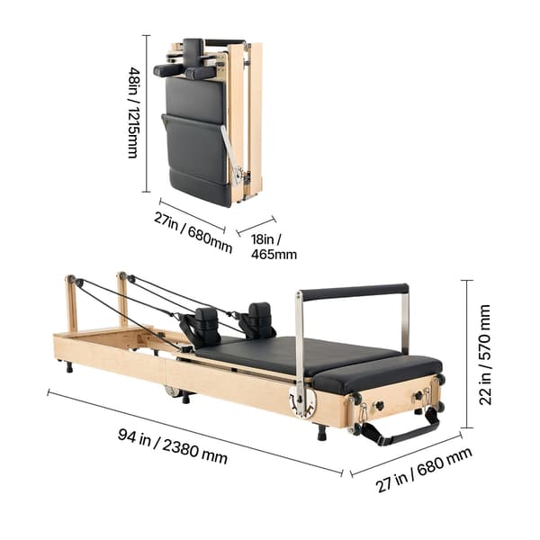 Pilates Reformer, 238x68x57 cm, Trä, Fällbar