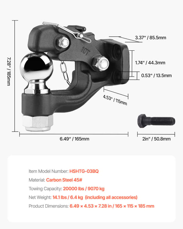 Pintle-krog, 165x115x185 mm, Sort, Stål