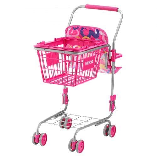 Legetøjsindkøbsvogn med dukke 2 niveauer 7 L pink