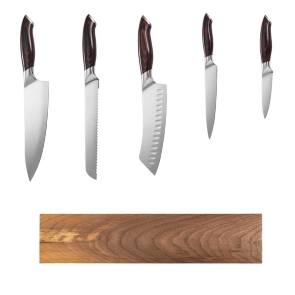 Knivsæt til køkken, 6 dele, 34.2x5.2x20.8 cm, brun, rustfrit stål