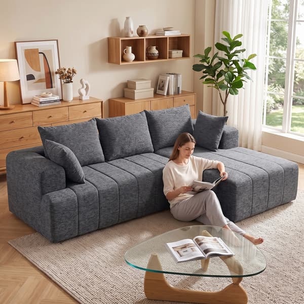 Hörnbäddsoffa med ottoman 256x158x85 cm grå