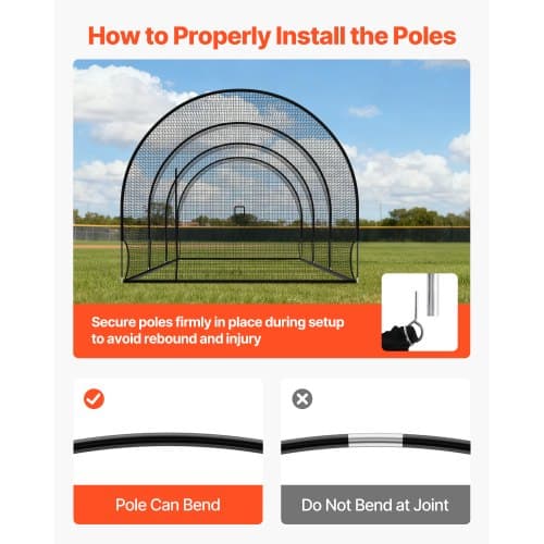 Baseball Batting Cage, 10058x3660x3000 mm, Polyester Net, Transportabel