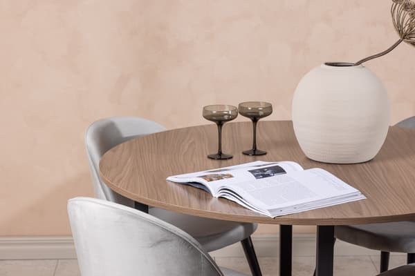 Spisebord og stole sæt Durango 120 cm sort valnød lys grå MDF fløjl