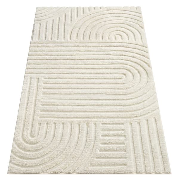 Teppe 3D Kremhvit 150x80 cm, maskinvaskbart, sklisikkert