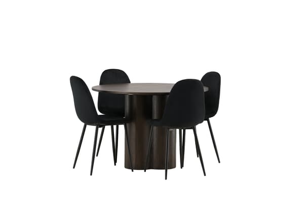 Spisebord og stole sæt Olivia Mocca og sort velour