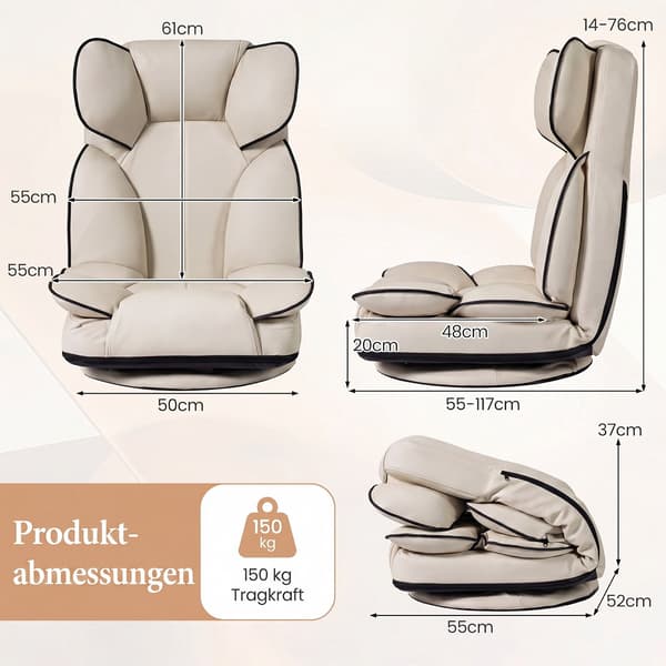 Gulvspil stol 56x56-117x20-76 cm beige