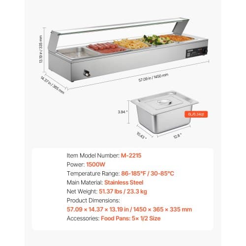 Madvarmer, 145x36.5x33.5 cm, Rustfrit stål, Buffet