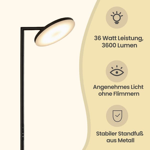 LED-gulvlampe med justerbar høyde, roterbart lampefeste, timer