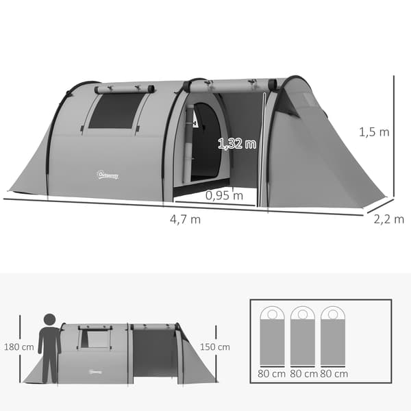 Campingtelt 470x220x150 cm Grå Polyester