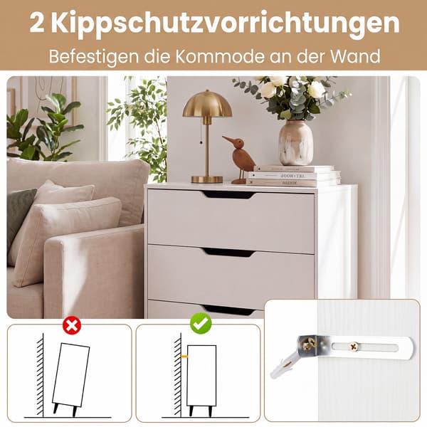 Kommode med 3 skuffer 69,5x40x79 cm hvid