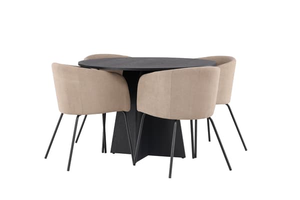 Spisebord og stol sæt Bootcut og Berit 110 cm Sort Beige Stof
