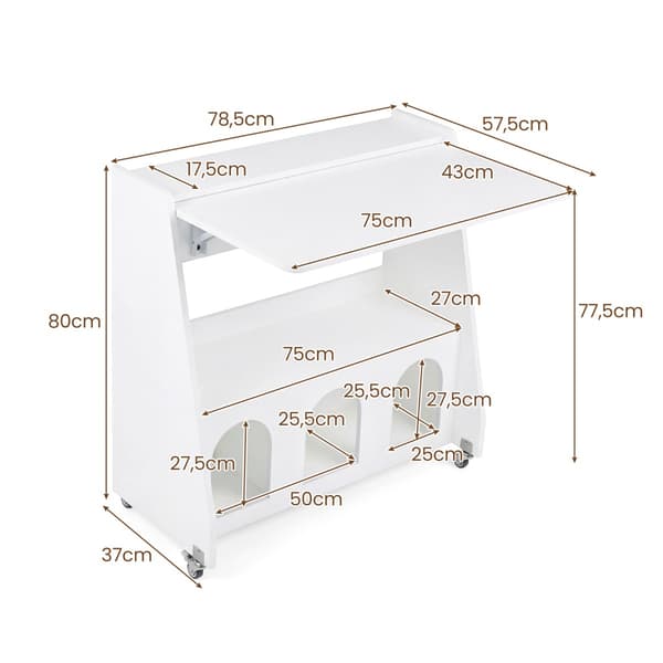 Mobil computerbord med foldbart panel 78,5x57,5x80 cm hvid
