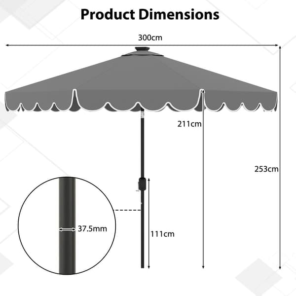 Aurinkovarjo LED-valaistuksella Ø307x253 cm harmaa