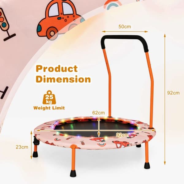 Mini trampolin, 92x92 cm, orange, LED-lys , Star