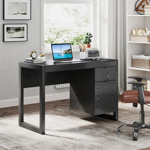Computerbord med skab og skuffe 112x51x75 cm hvid