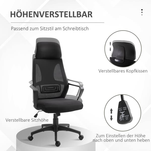 Kontorstol, 64x55x116-126 cm, Sort