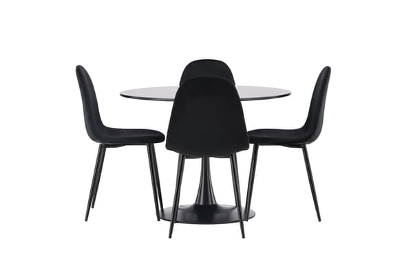Spisebord og stole sæt Glade 100 cm sort MDF fløjl