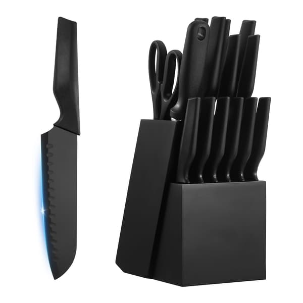 Knivsæt til køkken, 15 dele, 16.2x16.5x32.5 cm, sort, rustfrit stål
