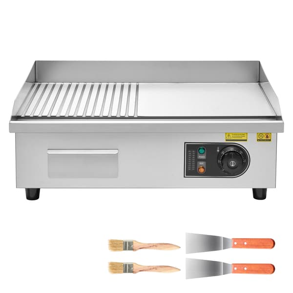 Elektrisk stegeplade, 53.5x30 cm, rustfrit stål, halv rillet halv glat