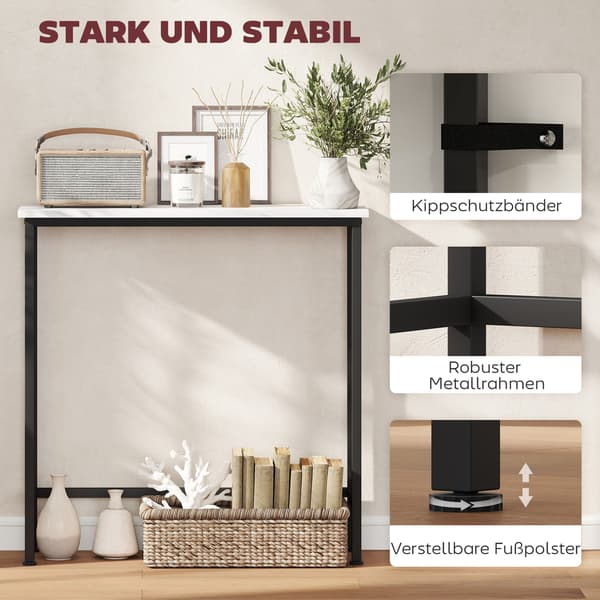 Konsolbord, 75x24x76 cm, Sort, justerbar
