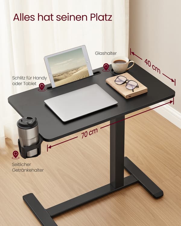 Sidebord 70x40x65-102 cm sort, justerbart, mobilt