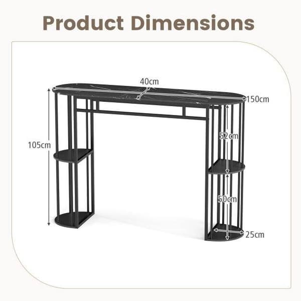 Barbord 150x40x105 cm marmorlook/sort