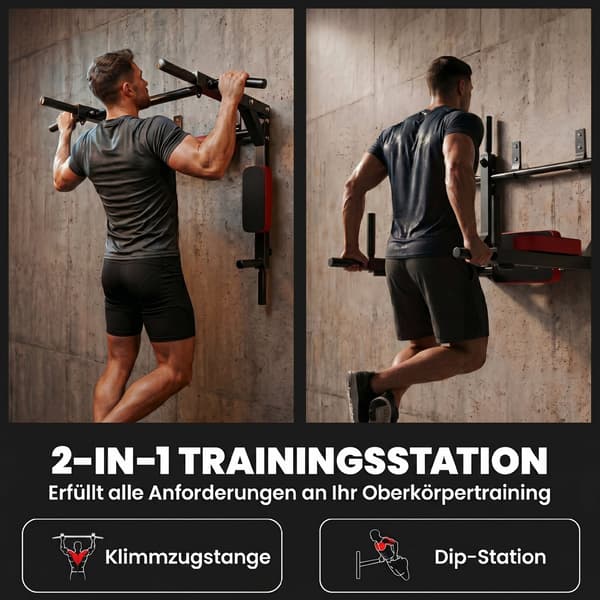 Væg Pull-Up og Dip Station 76x95x63 cm rød