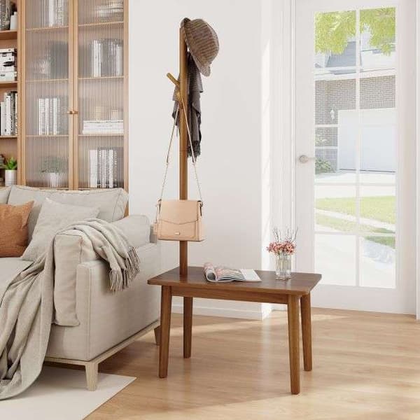 Frakkestativ med sidebord, 76x43x168 cm, Kaffe , Star