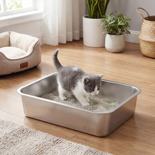 Kattetoalett i rustfritt stål, åpen, med spade