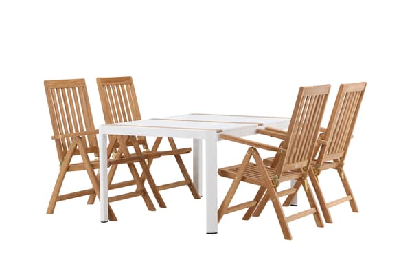 Spisebord og foldestole sæt 150x100 cm hvid teak