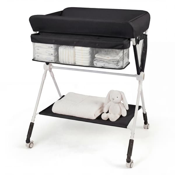 Bærbart puslebord til baby 81x66x95,3 cm sort
