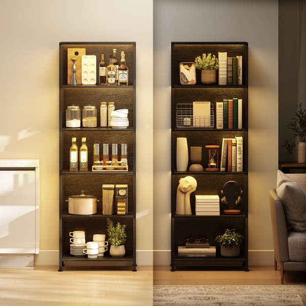 Bogreol, 60x30x179 cm, Sort, LED-belysning