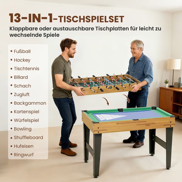 Spelbord, 13-i-1 Multispelbord, 121x109x80 cm, Valnöt, MDF