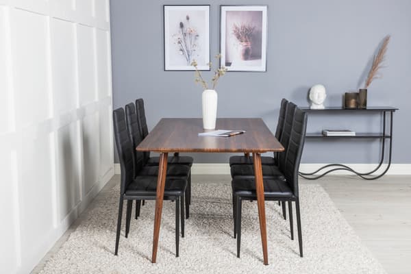 Spisebord og spisebordsstole Polar 180 cm valnød sort