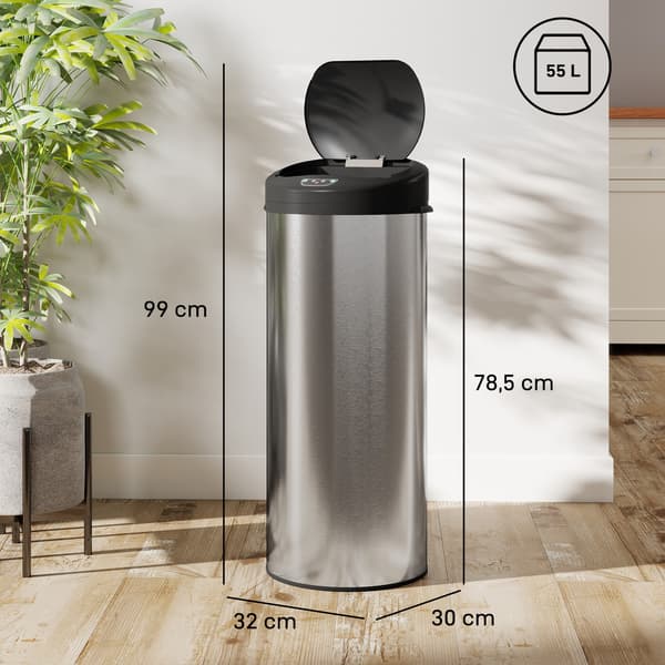 Sensor affaldsspand 55 L 32x30x78,5 cm sølv/sort rustfrit stål