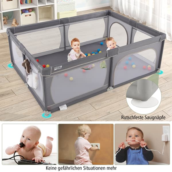 Babylegeindhegning med 50 bolde 206x147x68,5 cm mørkegrå