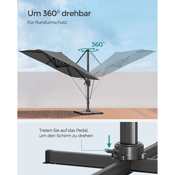 Patiosateenvarjo, 300x300 cm, Harmaa