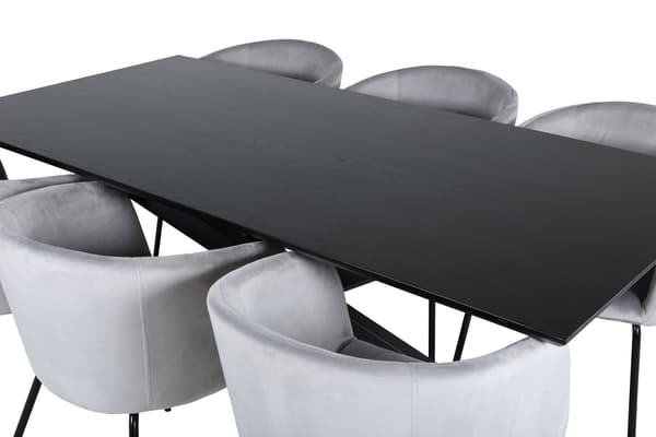 Spisebord og stol sæt Piazza spisebord og Berit stol sort og lysegrå velour