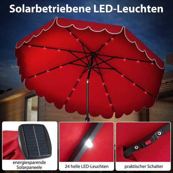 Aurinkovarjo LED-valaistuksella 307x253 cm punainen